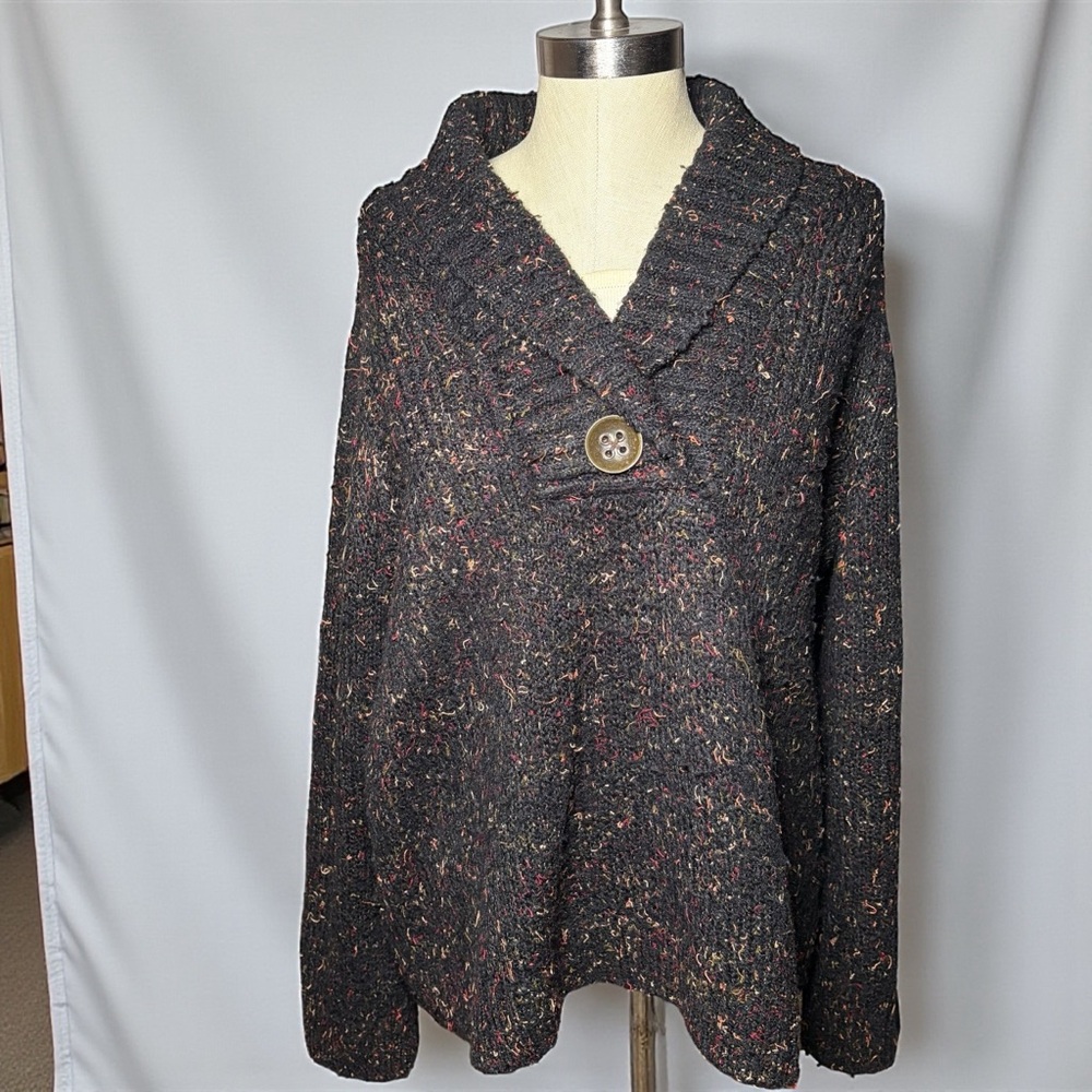 Christopher & Banks Multicolor Tweed Sweater with Button Accent